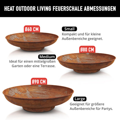 HEAT Outdoor Living Feuerschale Ø90cm Rost Stahl Garten
