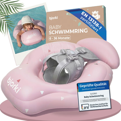 BJORKI Schwimmring Baby BJ055 – Schwimmhilfe ab 6 Monate, mit Liegesitz aus Mesh und Kopfstütze