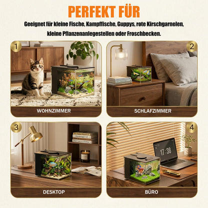 Vehipa Mini Aquarium Komplettset 3,7 L mit Filter und LED, Schwarz