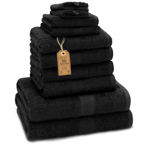 Green Mark Handtuch-Set 10-teilig, 100 % Baumwolle, Schwarz: Baumwolltücher in verschiedenen Grössen für Bad, Spa und Gäste