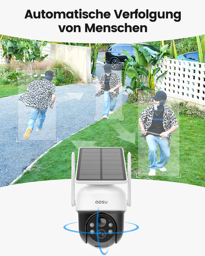 aosu Überwachungskamera Aussen Solar 2K mit 360° PTZ und Akku