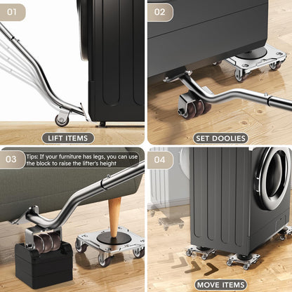 WOUOW Möbeltransportrollen Set 500kg – mit Parkfunktion