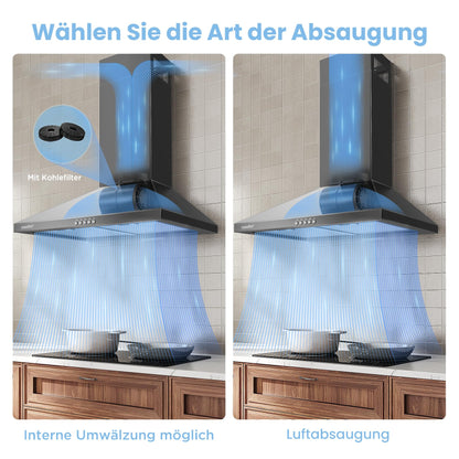 COMFEE' CHT 3.6A17B Dunstabzugshaube - 60cm Umluft/Abluft, Schwarz