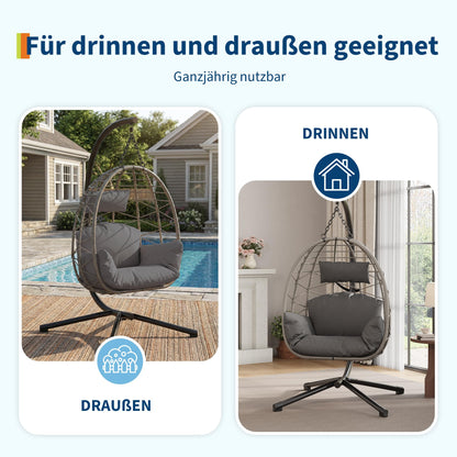 GarveeHome Hängesessel mit Gestell, PE-Rattan, bis 150 kg, Grau