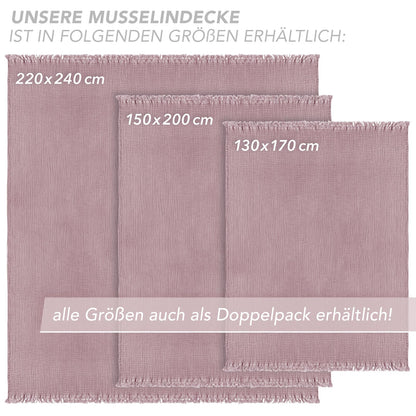 Pure Label Musselin Tagesdecke 220x240 cm Mauve aus 100% Baumwolle