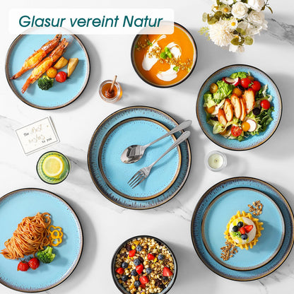 vancasso AMBER Geschirrset 24-teilig, Steingut, 6 Personen, Seeblau