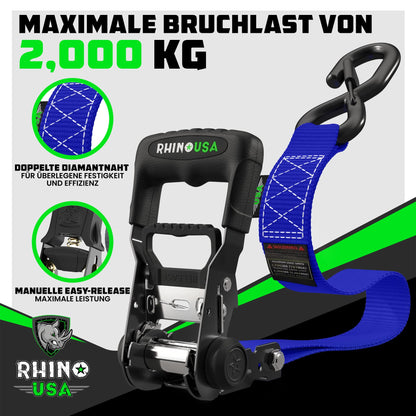 Rhino USA Schwerlast Ratschengurt-Set 4er-Pack 4x2.4m – Blau