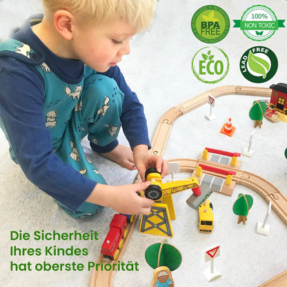 Tiny Land Holzeisenbahn Set, 55-teilig mit Kran, ab 2 Jahren