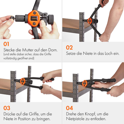 VonHaus Nietmutternzange Set mit 150 Nietmuttern und Koffer, M3–M12