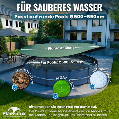 Planenfux Poolabdeckung rund 550 cm - 2-in-1 Solar & Winterplane