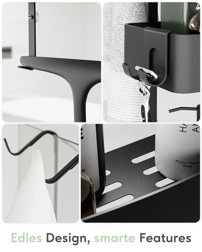 QUALISH® Duschablage zum Hängen ohne Bohren Schwarz Matt