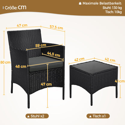Yaheetech Gartenmöbel-Set 3-teilig, 2 Stühle & Tisch, PE-Polyrattan