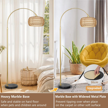 Rayofly Gold Bogenlampe Stehleuchte – Rattan, Dimmbar, App