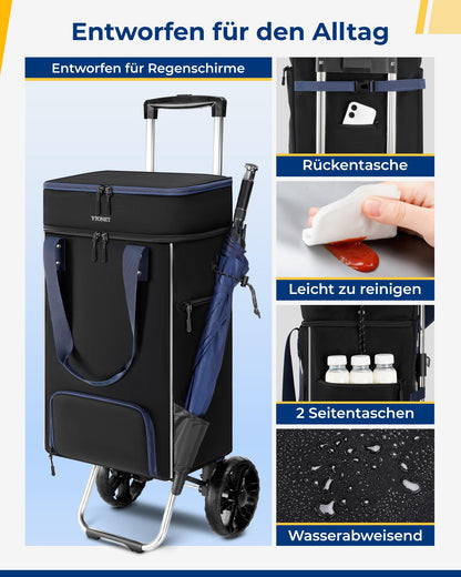 Ytonet Einkaufstrolley klappbar mit Kühlfach, 3-in-1, 55 L, schwarz