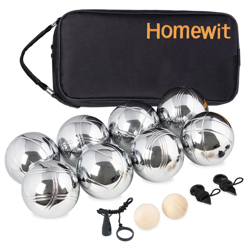 Homewit Boule Set mit 8 Metallkugeln, Petanque Spiel mit Tragetasche, vier Linienmuster auf den Kugeln