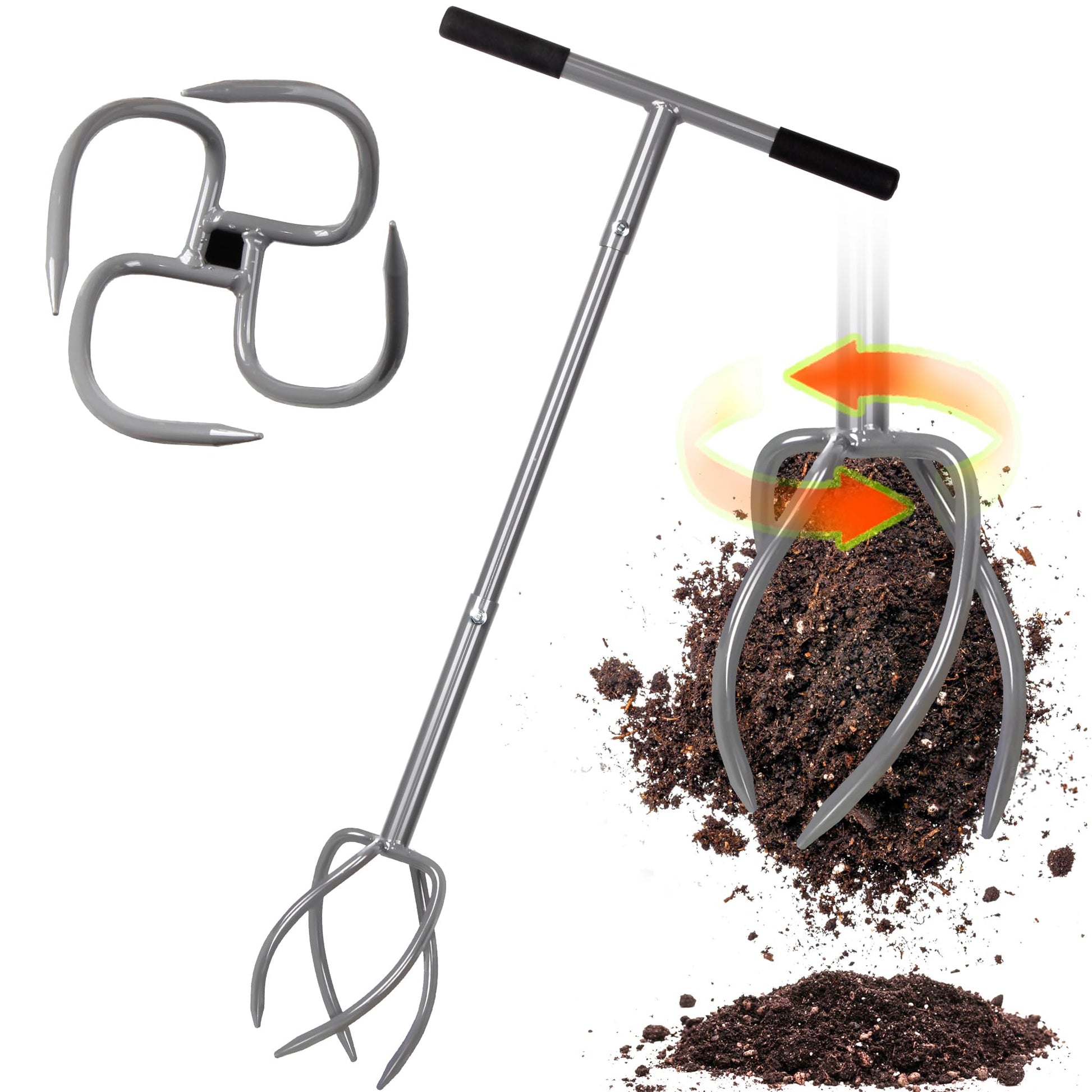 Walensee Gartenkralle Twist Tiller, Kultivator mit 4 Zinken – T-förmiger Griff, pulverbeschichteter Stahl
