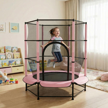 LIFERUN Kindertrampolin Ø 140 cm mit Sicherheitsnetz, Rosa