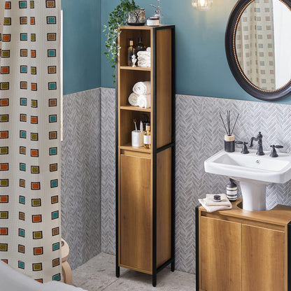 SoBuy BZR62-PF Badezimmer-Hochschrank Vintage – 3 Fächer, 1 Tür