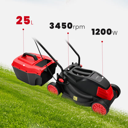 LEHMANN Elektro-Rasenmäher 1200 W, 32 cm Schnittbreite, 25 L Fangkorb