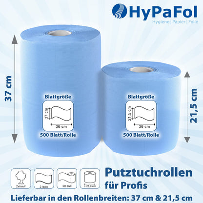 Hypafol Putztuchrolle blau 2-lagig, 2 x 500 Blatt, 37 x 36 cm