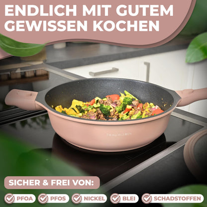 TRAUMLEBEN Bratpfanne 28 cm mit Deckel und abnehmbaren Griffen