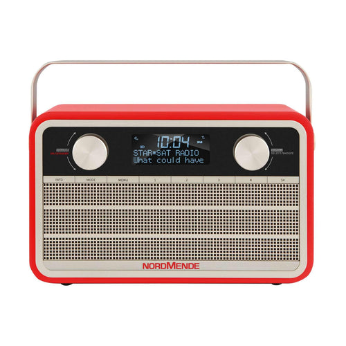Nordmende Transita 120 tragbares DAB+ Radio - Rot. Rotes, rechteckiges Gerät für portablen DAB+ und UKW Empfang.