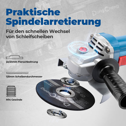DongCheng Winkelschleifer DSM10-125, 1100 W, 125 mm, mit 6 Scheiben