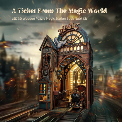 FUNPOLA Magische Station LED 3D Holzpuzzle Book Nook Kit