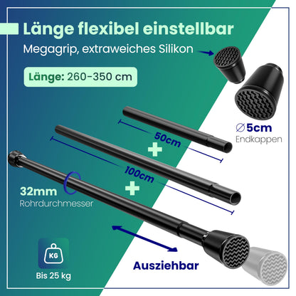 LOBUX Gardinenstange ohne Bohren, ausziehbar 260-350 cm, schwarz