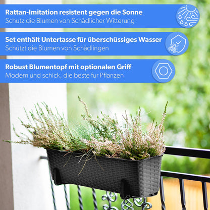 KADAX Blumenkasten 60 cm 4er Set Balkonkasten Kunststoff Anthrazit