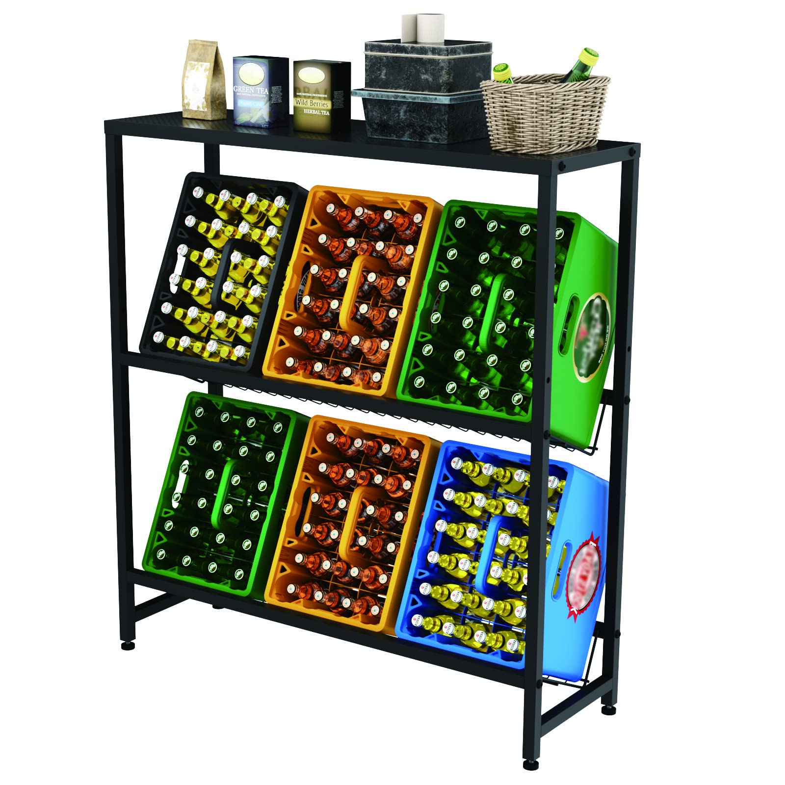 Rainsworth Getränkekistenregal mit Ablage - für 6 Kisten Schwarz. Regal mit Ablage. Organisiert 6 Kisten platzsparend.