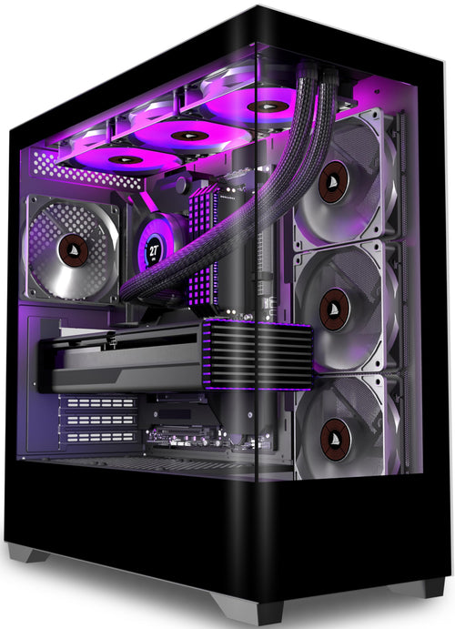 KEDIERS P4 PC-Gehäuse ATX Mid Tower mit 4 Lüftern, Schwarz – Front- und Seitenpaneel aus gehärtetem Glas