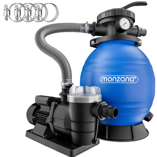 MONZANA Sandfilteranlage SF96K Poolfilter 9600 l/h selbstansaugend mit 7-Wege-Ventil und Druckanzeige