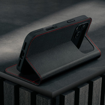 TORRO Echtleder-Klapphülle für iPhone 17 Pro, Standfunktion, Schwarz
