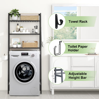 MallKing WC-Regal 3-stufig mit Toilettenpapierhalter – Schwarz