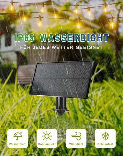 Zuske Solar Lichterkette Aussen, 15M Lichterkette Außen Solar Wasserdicht mit 25+2 Warmweiße G40 Glühbirnen, 5 Modi IP65 Wasserdicht Solar lichterkette für outdoor, Garten, Terrasse, Balkon, Hochzeit