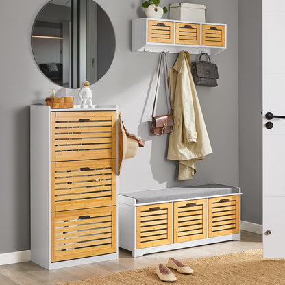 SoBuy FSR108-WN Schuhschrank mit 3 Klappen - Natur