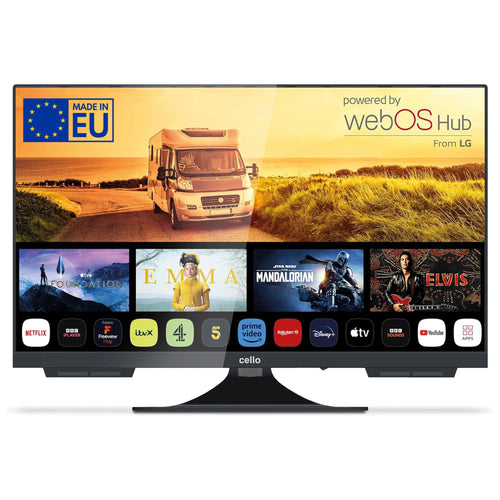 Cello C2224WS 22 Zoll 12V Traveller Smart TV rahmenlos. Flacher, schwarzer TV für 12V mobiles Smart Entertainment.