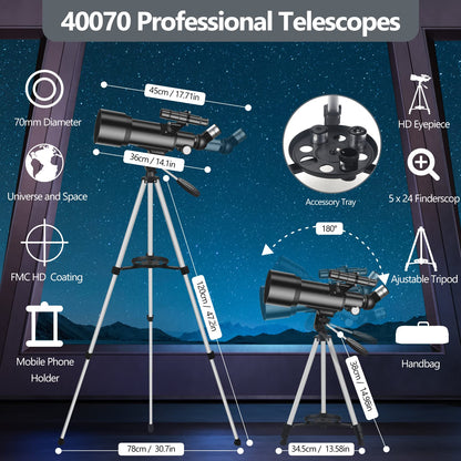 Misilmp Astronomie Refraktor Teleskop 70/400 schwarz für Anfänger