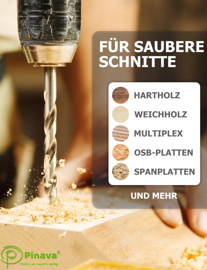 Pinava® Holzbohrer Set HSS-G 1-13mm – 25-teilig für Holz