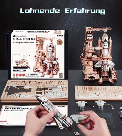 ROKR Space Shuttle LKA02 3D Holzpuzzle Modellbausatz mit Startbasis