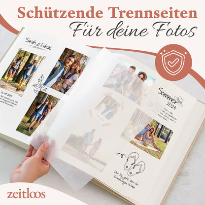 Zeitloos Fotoalbum zum Einkleben, Leinen Beige, 100 Seiten