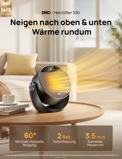 Dreo Heizlüfter DR-HSH020, 1500 W, PTC-Keramik, Fernbedienung, schwarz