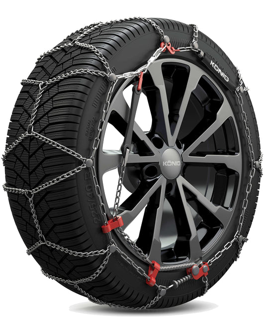 KÖNIG K-Slim 090 Schneeketten: Silberne, engmaschige Metallketten zur Traktionserhöhung auf Schnee und Eis für Personenwagen.