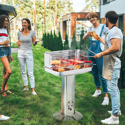 TLGREEN Holzkohlegrill Edelstahl Säulengrill, 57 x 38 x 90 cm