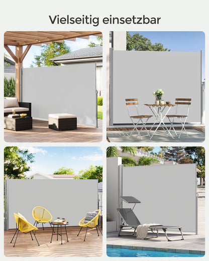 SONGMICS Seitenmarkise ausziehbar 200 x 400 cm, hellgrau, GSA504G03