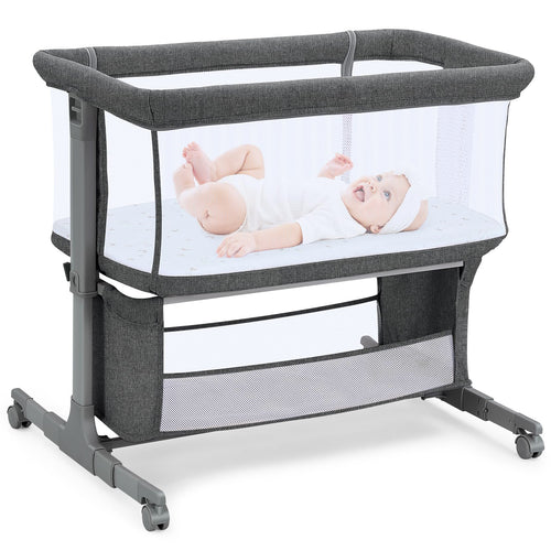 Growaystory Beistellbett Bassinet Baby Zustellbett – Dunkelgrau. Rechteckiges Babybett am Elternbett für sicheren Babyschlaf.