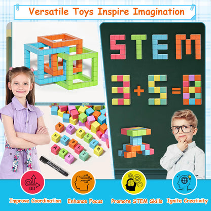 Apluses Magnetische Bausteine 72-teilig, Montessori Magnetwürfel