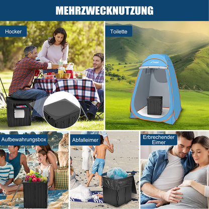 WADEO Faltbare Campingtoilette 38L mit Papier- und Handyhalter