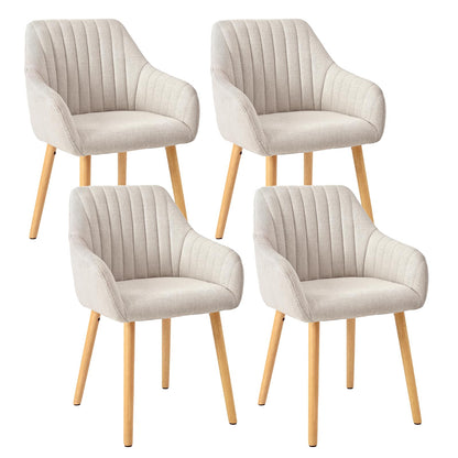 Goeurvant Armlehnen Polsterstuhl Esszimmer 4er Set - Beige Holzbeine. Vier beige gepolsterte Stühle mit Armlehnen für den Essbereich.